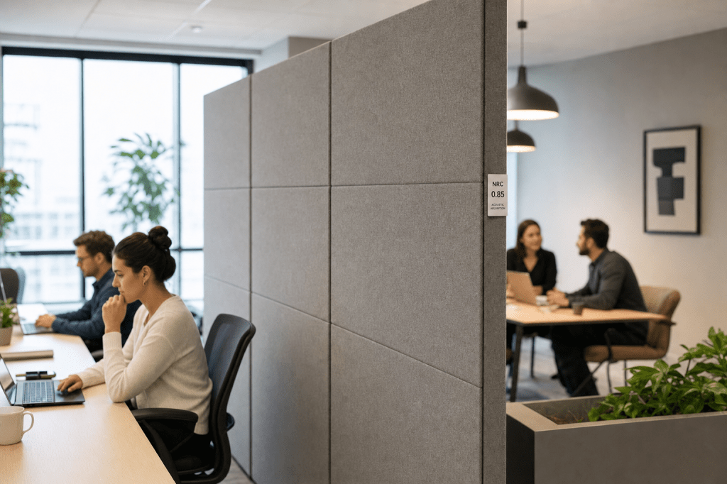 Hoe kies je de juiste akoestische scheidingswand voor een kantoor op basis van geluidsabsorptie (NRC) en benodigde&nbsp;privacy?